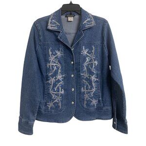 Get Lucky USA Crystal‎ Embellished Stretch Denim Jean Jacket Size M